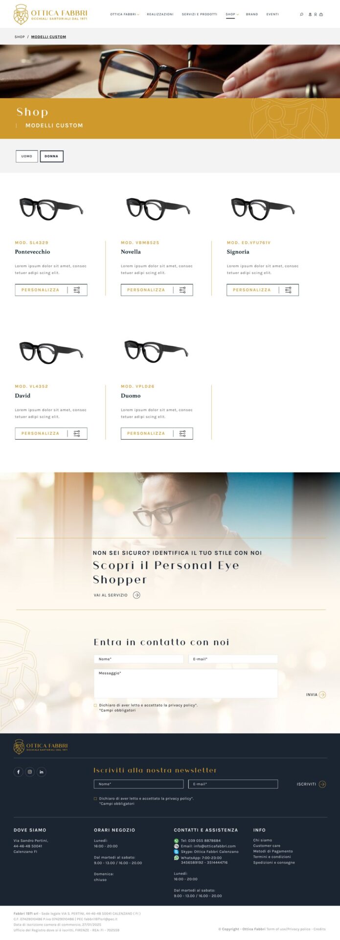 Ottica Fabbri — sito 05 — modelli Custom
